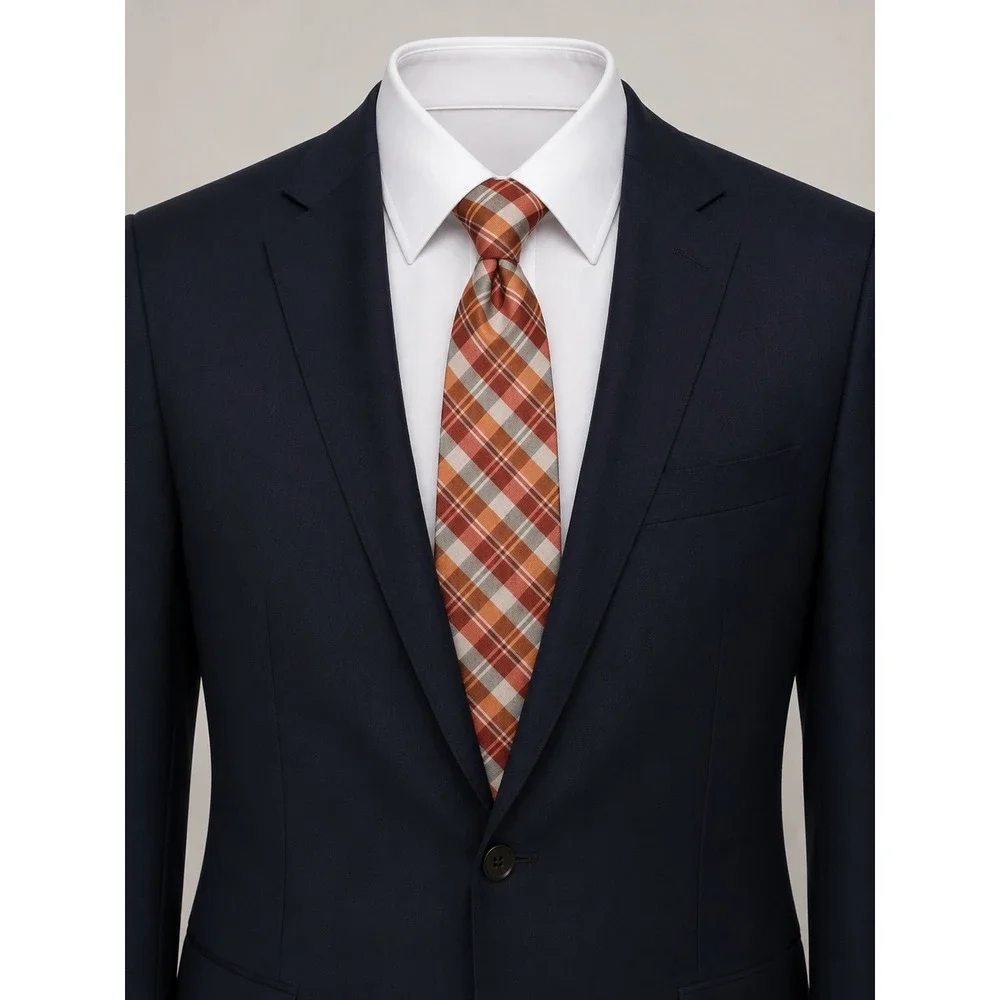 Ted‎ Baker London Mens Plaid Cotton Silk Tie Gray Peach Salmon Colors Necktie
